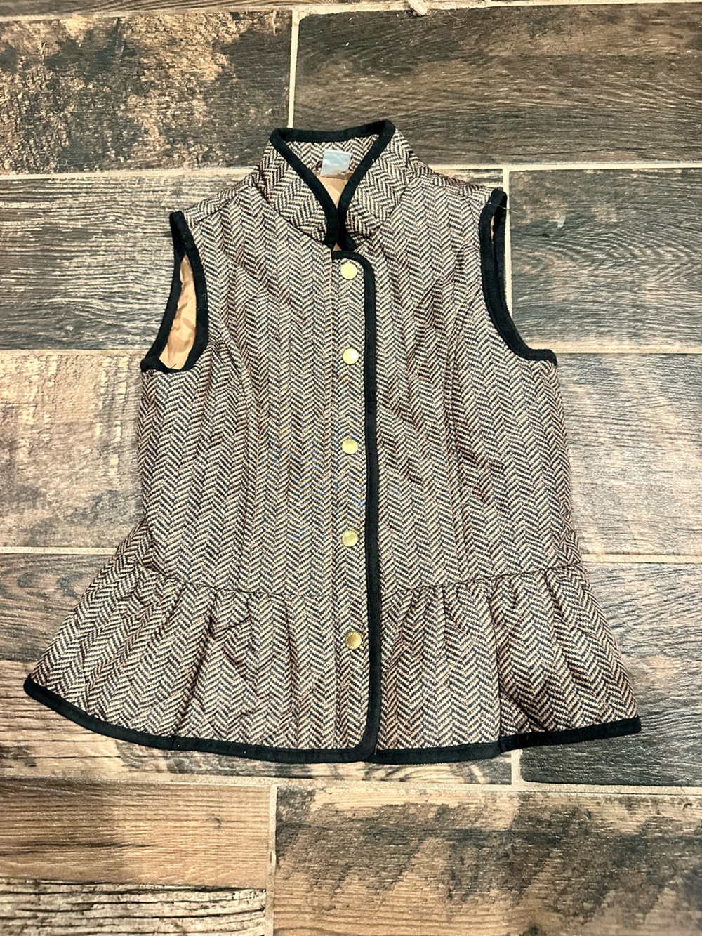 Janie and Jack Brown Herringbone Sleeveless Peplum Vest equestrian 5-6